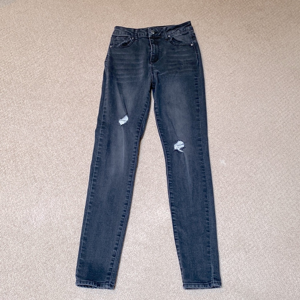 RSQ Girls Super High Rise Ripped Black Jeggings, Size 12